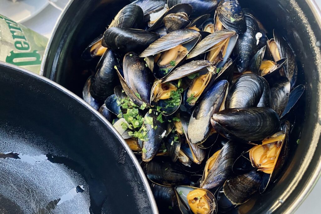 black fish on black round container