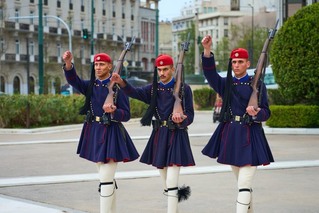 At the Tomb of the Unknown Soldier in Athens, the Evzones perform a precise and symbolic changing of the guard—each measured step a tribute to those who gave their lives for Greece.