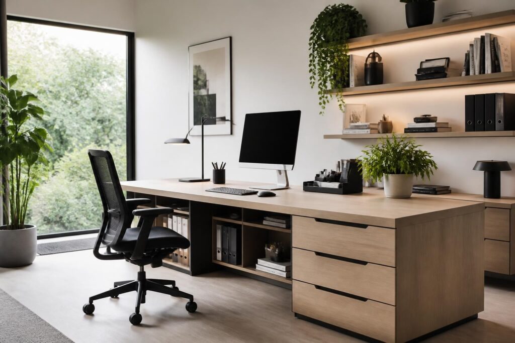 découvrez notre bureau design moderne avec rangement intégré, alliant style élégant et fonctionnalité optimale pour un espace de travail organisé et tendance.