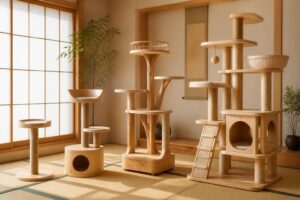 découvrez notre sélection d'arbres à chat design en bois aux styles japonais, adaptés à tous les budgets pour allier esthétique et confort pour votre compagnon.