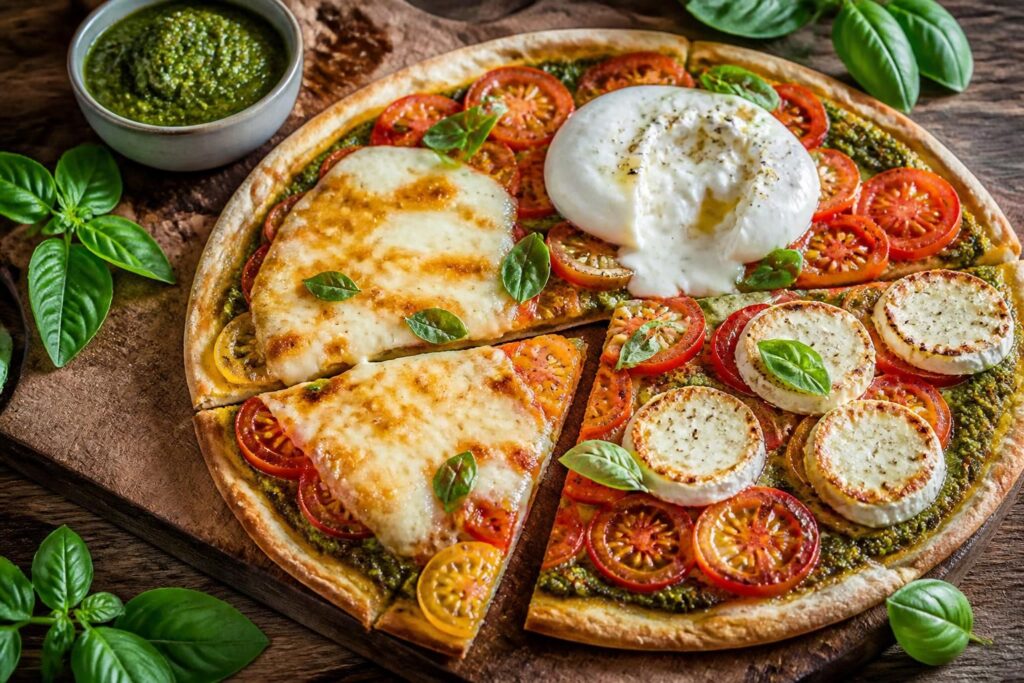 découvrez des recettes gourmandes de tarte tomate pesto, déclinées avec mozzarella, burrata ou chèvre pour des saveurs variées et délicieuses.