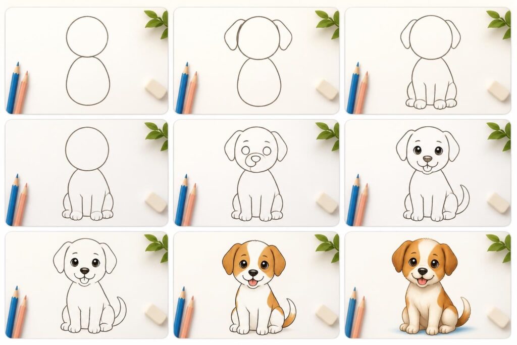 apprenez à dessiner un chien facilement grâce à ce guide étape par étape, conçu spécialement pour les enfants et les débutants.