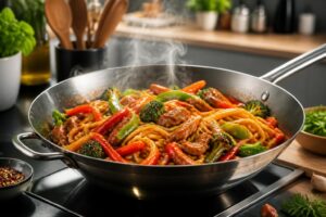 découvrez nos recettes de nouilles sautées aux légumes wok, accompagnées de viande et de sauces savoureuses, pour un repas équilibré et délicieux.